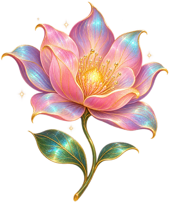 Eine rosa-türkise Traumblume mit goldener Blütenmitte