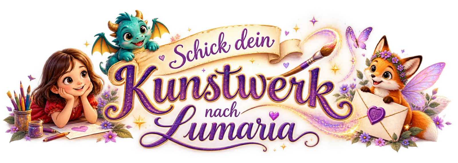 Schick dein Kunstwerk nach Lumaria: Emma, Loomus und Fina freuen sich auf deine Post