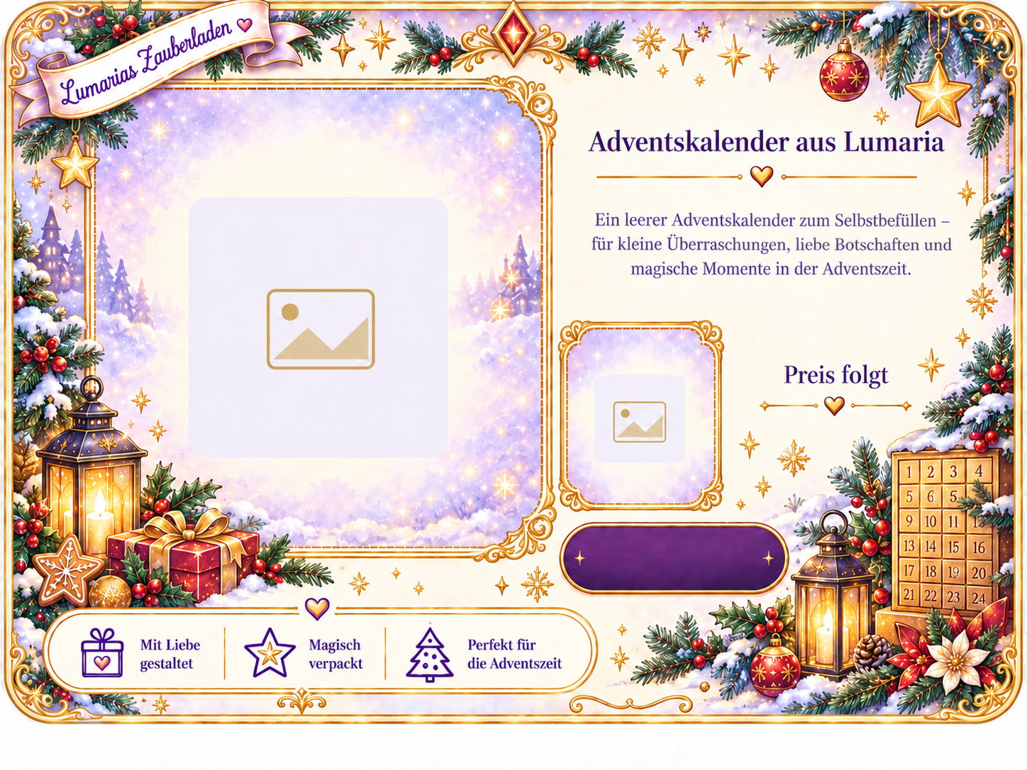 Adventskalender aus Lumaria: ein leerer Adventskalender zum Selbstbefüllen &ndash; für kleine Überraschungen, liebe Botschaften und magische Momente in der Adventszeit. Preis folgt.